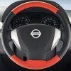 Steering Wheel Cover Leather - Black Red